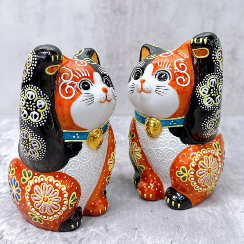 【雙福臨門】日本九谷燒招財貓 |  赤黑華盛 一對