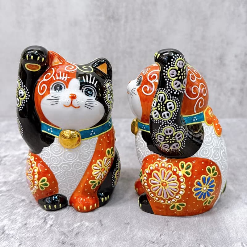 【雙福臨門】日本九谷燒招財貓 |  赤黑華盛 一對