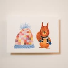 明信片 松鼠與貓咪的毛線帽