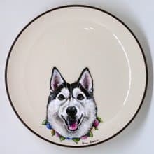 壁掛裝飾盤 / 點心盤系列－哈士奇戴花圈