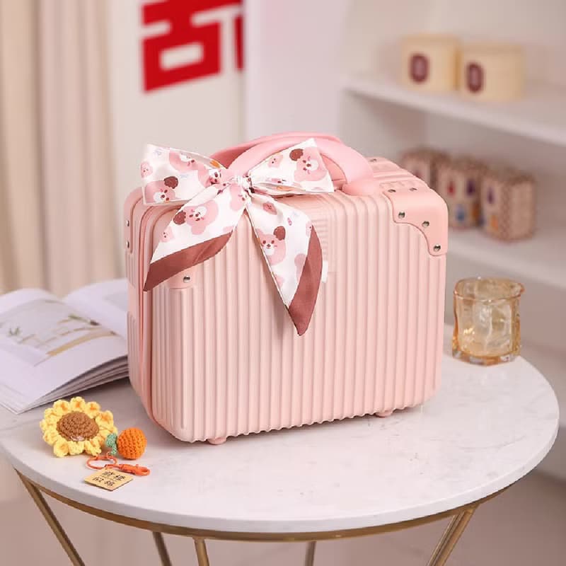 粉紅迷你手提行李箱  含絲巾