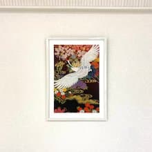 額装97　刺繍着物 鶴 和モダン 和風インテリア プレゼント 結婚祝 新築祝 長寿祝 縁起物 額装インテリア made in japan