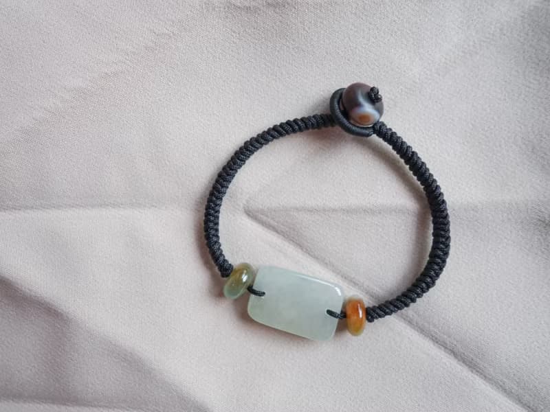 幾何三彩翡翠結繩手鍊・緬甸玉 ・天然石・瑪瑙