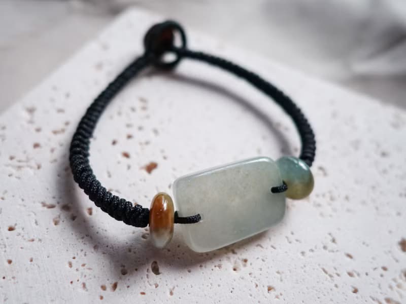 幾何三彩翡翠結繩手鍊・緬甸玉 ・天然石・瑪瑙