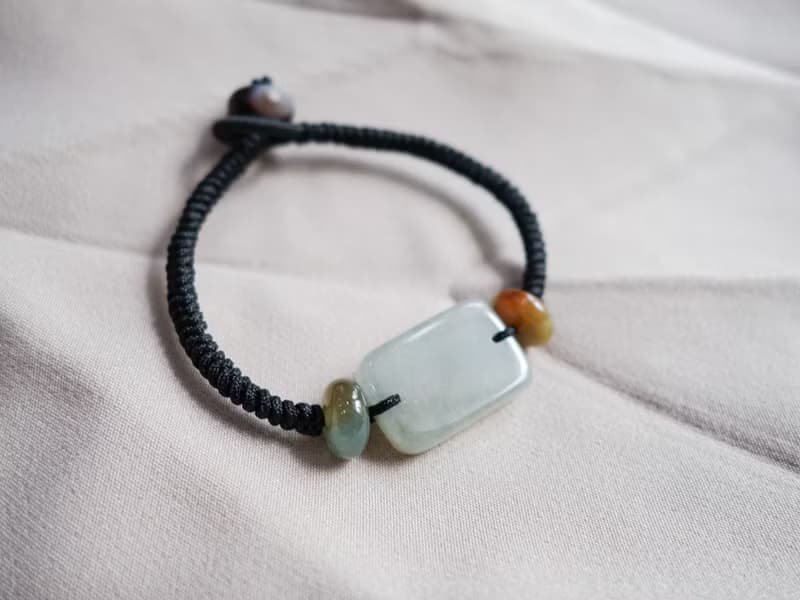 幾何三彩翡翠結繩手鍊・緬甸玉 ・天然石・瑪瑙