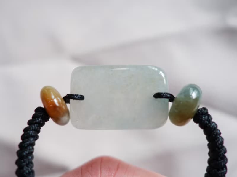 幾何三彩翡翠結繩手鍊・緬甸玉 ・天然石・瑪瑙