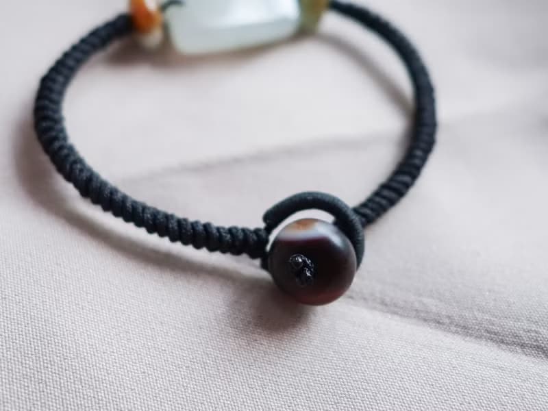 幾何三彩翡翠結繩手鍊・緬甸玉 ・天然石・瑪瑙