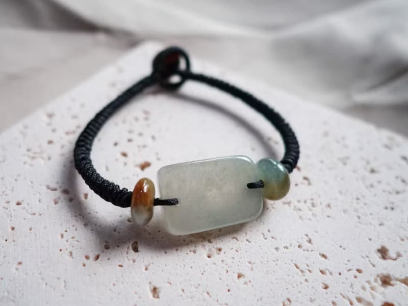 幾何三彩翡翠結繩手鍊・緬甸玉 ・天然石・瑪瑙