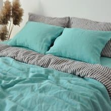 Cyan double-sided linen duvet cover / Softened linen / Comforter cover