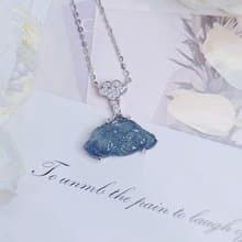 收藏|星空藍花|A貨翡翠冰星空藍蓮花純銀鍍18k祥雲款項鍊