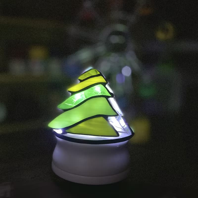 鑲嵌玻璃 聖誕樹造型旋轉音樂盒