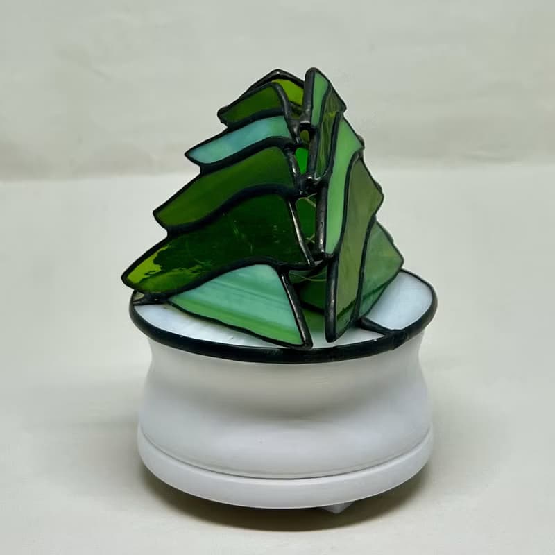 鑲嵌玻璃 聖誕樹造型旋轉音樂盒