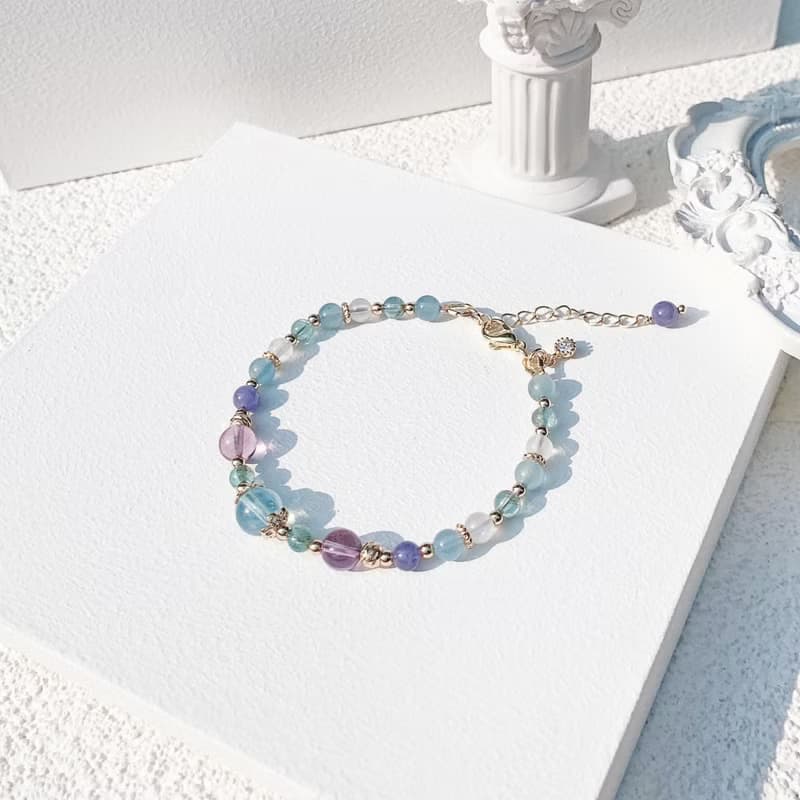 海藍寶 藍磷灰 紫水晶 坦桑石 月光石 14K包金 天然水晶手鍊