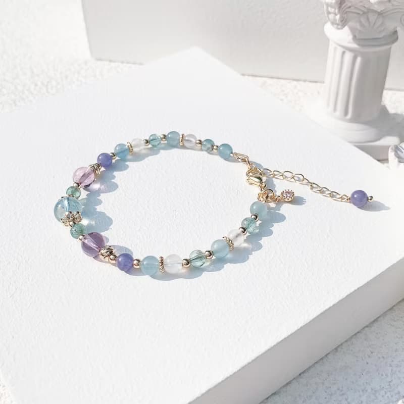 海藍寶 藍磷灰 紫水晶 坦桑石 月光石 14K包金 天然水晶手鍊