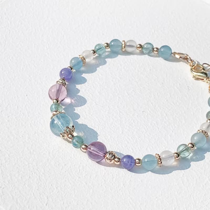 海藍寶 藍磷灰 紫水晶 坦桑石 月光石 14K包金 天然水晶手鍊