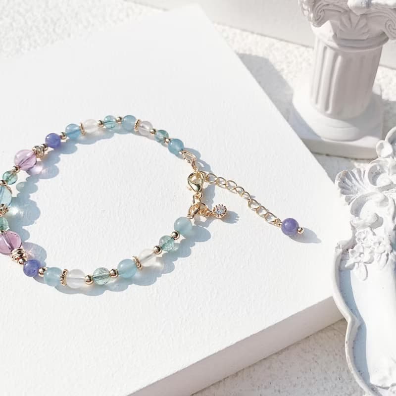 海藍寶 藍磷灰 紫水晶 坦桑石 月光石 14K包金 天然水晶手鍊
