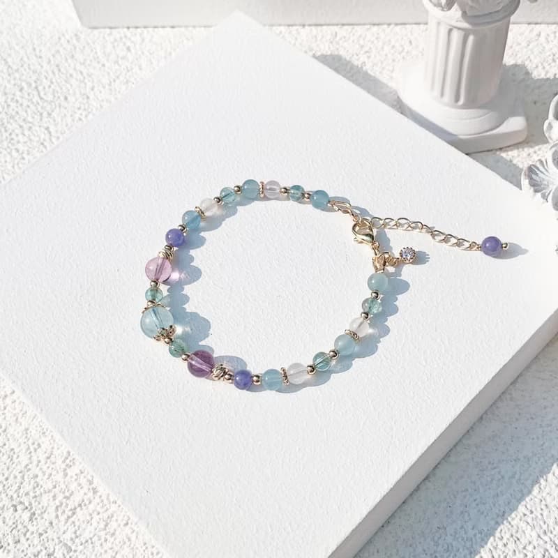 海藍寶 藍磷灰 紫水晶 坦桑石 月光石 14K包金 天然水晶手鍊