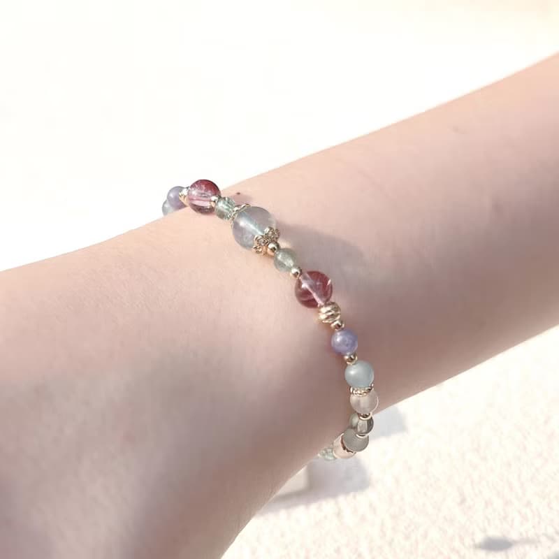 海藍寶 藍磷灰 紫水晶 坦桑石 月光石 14K包金 天然水晶手鍊