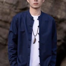 中式復古 極簡盤扣寬鬆加絨襯衫