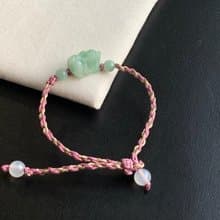 天然緬甸玉翡翠招財貔貅手鍊  滿綠 迷你貔貅 免費開光