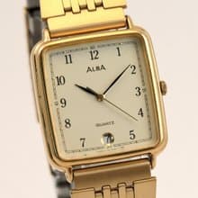 SEIKO ALBA 男性用腕時計 Tank shape QUARTZ Gold Tone Dial Ref.Y142-5070 1994年 手錶 古董錶