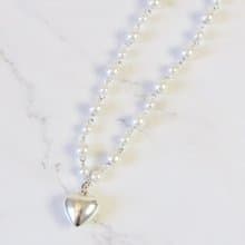 Vintage Silver Puffy Heart Pearl Necklace