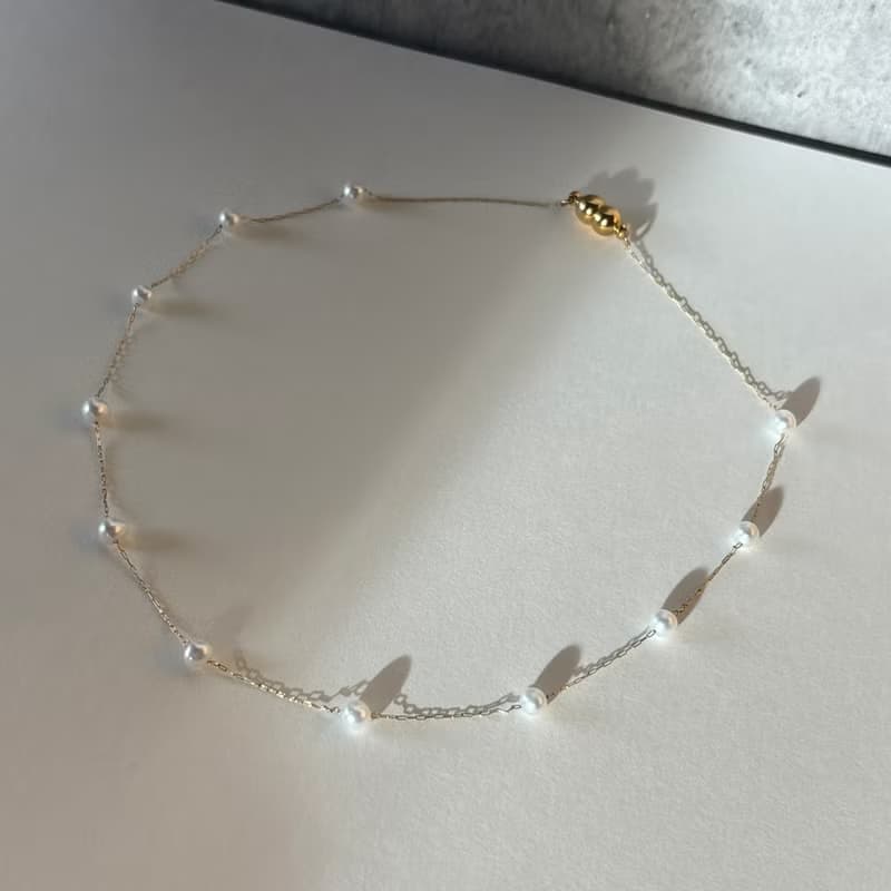 醫療鋼磁吸式 天然 淡水珍珠 項鍊 近圓5mm  極簡優雅 40cm