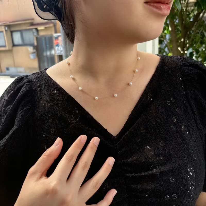 醫療鋼磁吸式 天然 淡水珍珠 項鍊 近圓5mm  極簡優雅 40cm