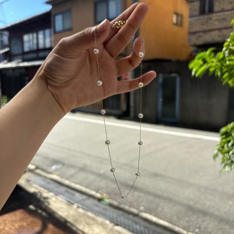 醫療鋼磁吸式 天然 淡水珍珠 項鍊 近圓5mm  極簡優雅 40cm