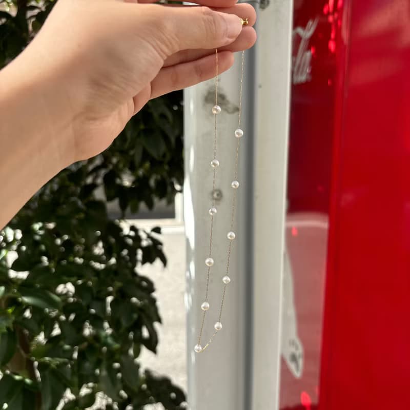 醫療鋼磁吸式 天然 淡水珍珠 項鍊 近圓5mm  極簡優雅 40cm