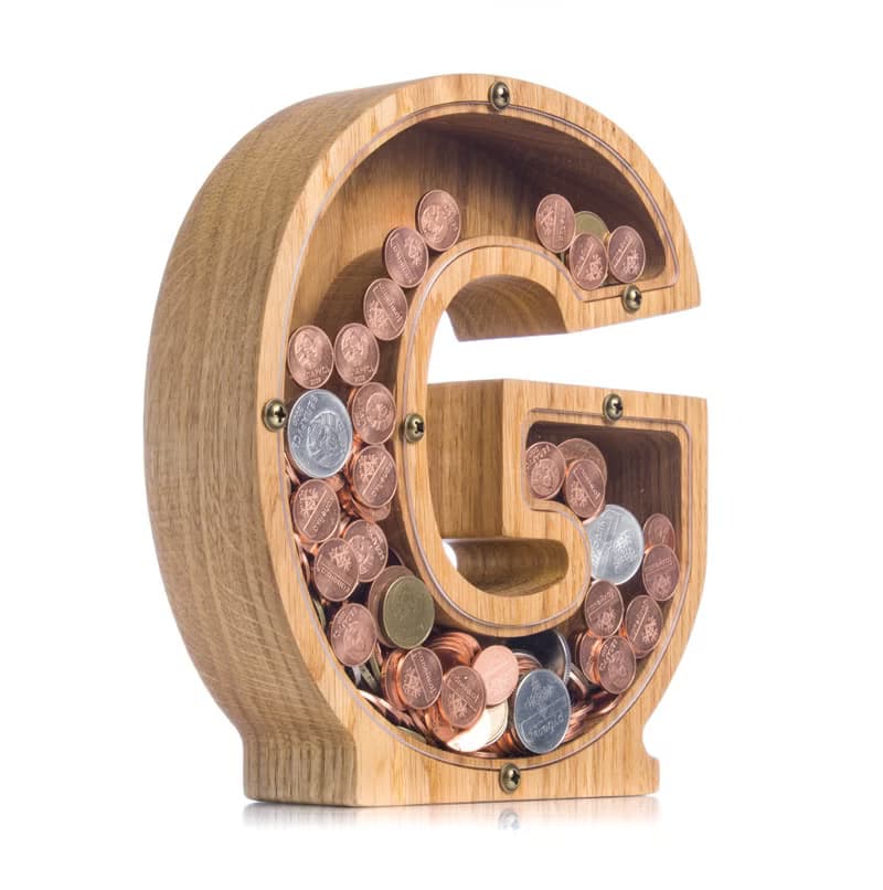 Wooden nursery decor piggy bank LETTER First birthday gift Baby shower gift