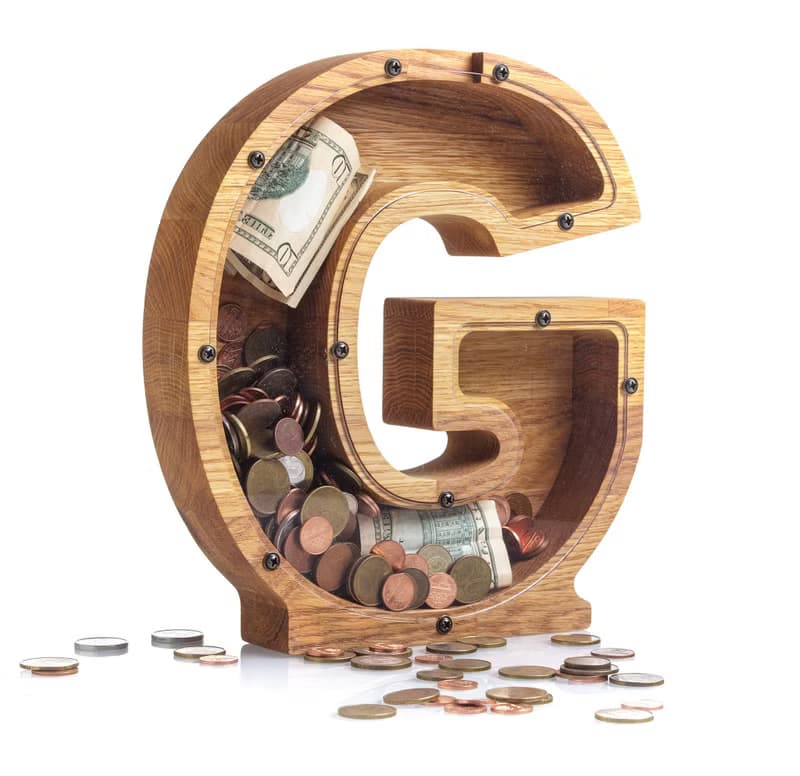 Wooden nursery decor piggy bank LETTER First birthday gift Baby shower gift