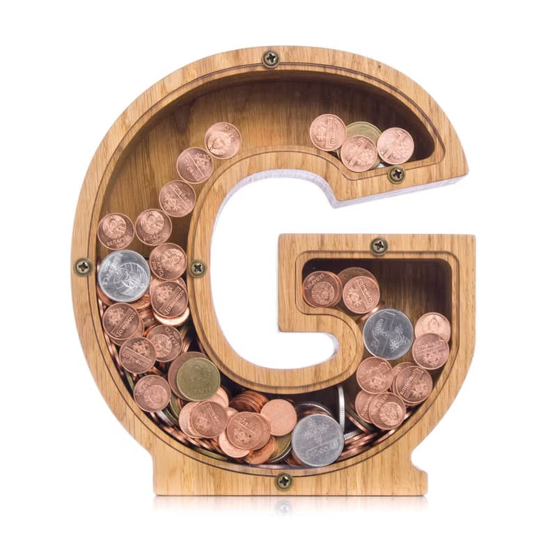 Wooden nursery decor piggy bank LETTER First birthday gift Baby shower gift