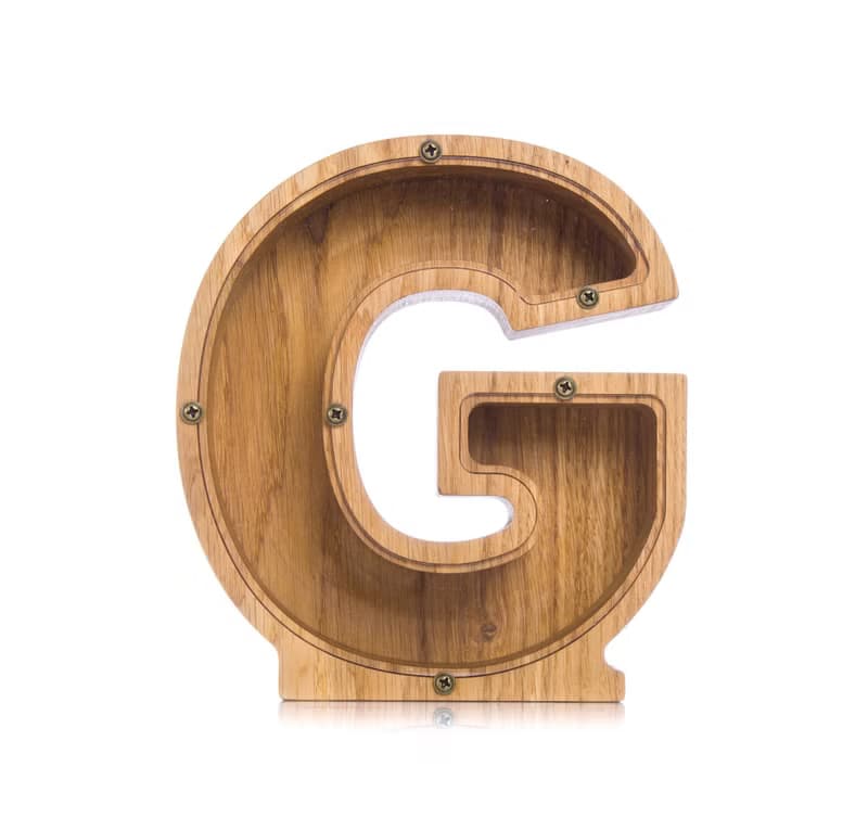 Wooden nursery decor piggy bank LETTER First birthday gift Baby shower gift