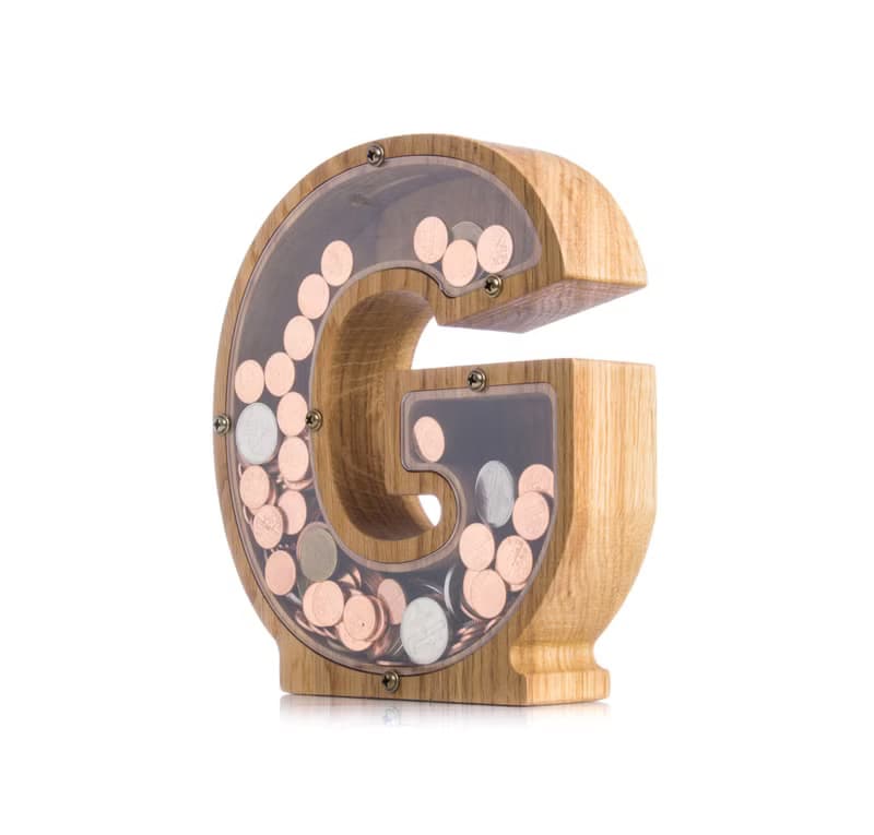 Wooden nursery decor piggy bank LETTER First birthday gift Baby shower gift