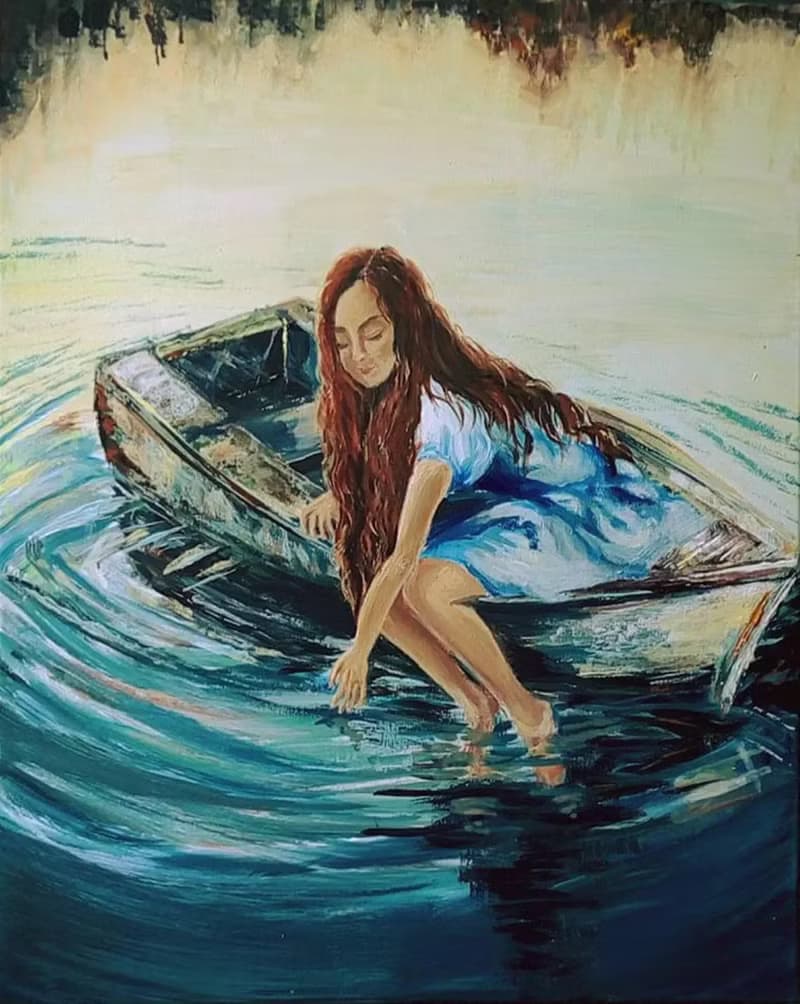 船上的女孩 原畫 青少年房間的浪漫裝飾 臥室裡的藝術冥想