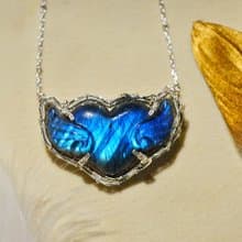 純手工銀繞線雕刻愛心翅膀吊墜