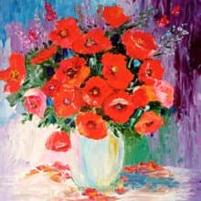 Original author's oil painting Poppies bouquet. 30x30 cm. Unframed