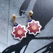 Vintage Jewelry 西洋古董飾品 景泰藍 紅花卉 可愛 針式耳環