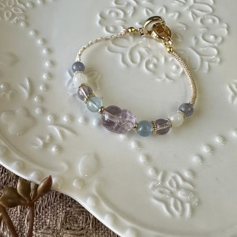 智慧紫水晶貔貅編織手鍊