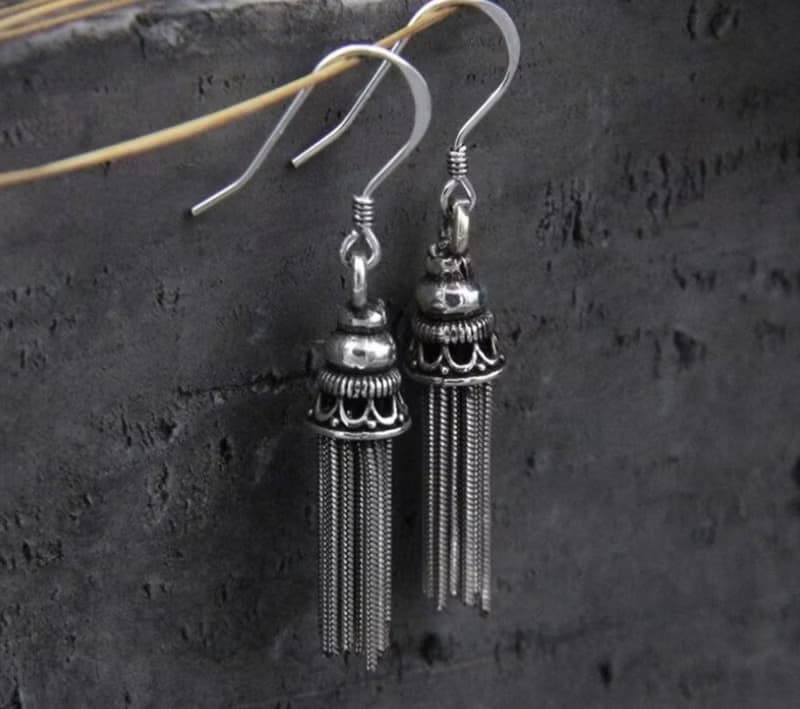 Real S925 Sterling Thai Silver Women Vintage Ethnic Statement Earrings