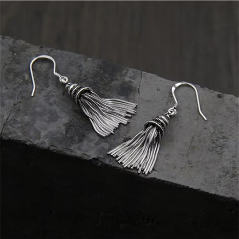 Real S925 Sterling Thai Silver Women Vintage Ethnic Statement Earrings