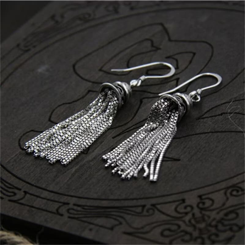 Real S925 Sterling Thai Silver Women Vintage Ethnic Statement Earrings