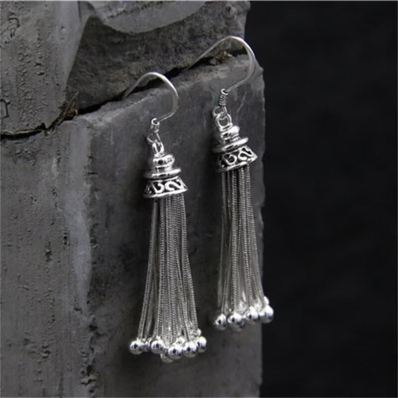 Real S925 Sterling Thai Silver Women Vintage Ethnic Statement Earrings