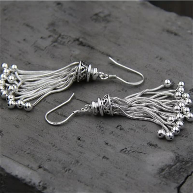 Real S925 Sterling Thai Silver Women Vintage Ethnic Statement Earrings
