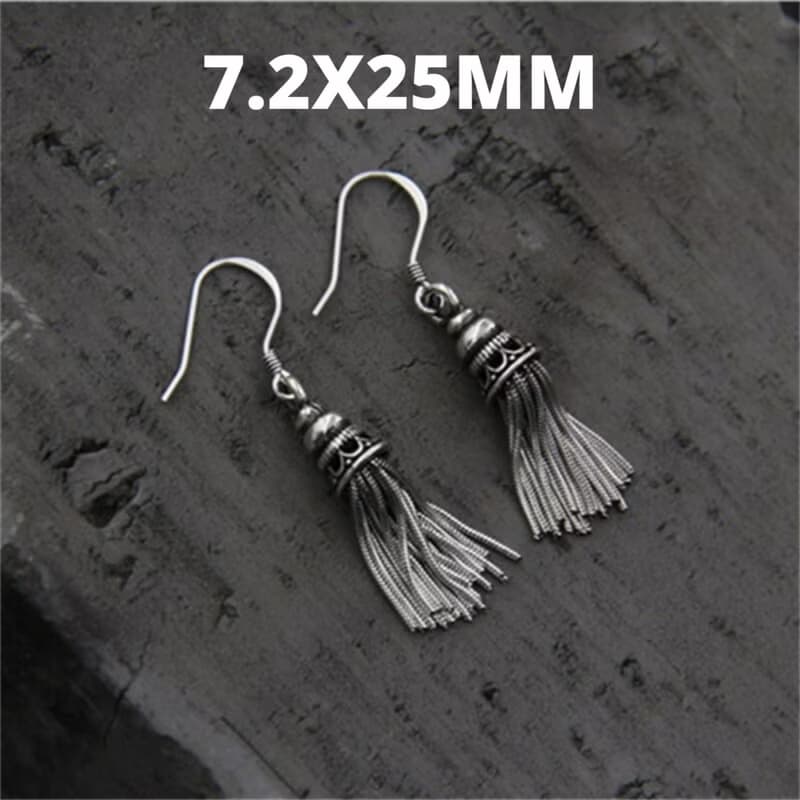 Real S925 Sterling Thai Silver Women Vintage Ethnic Statement Earrings