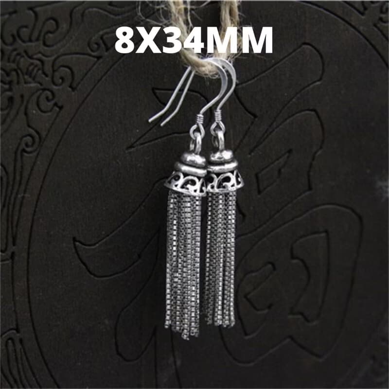 Real S925 Sterling Thai Silver Women Vintage Ethnic Statement Earrings