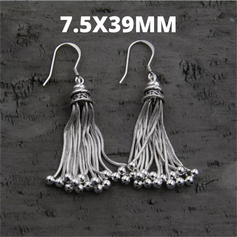 Real S925 Sterling Thai Silver Women Vintage Ethnic Statement Earrings