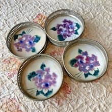 日本 古典日式手繪紫羅蘭茶托│永恆的美好 昭和時期出品