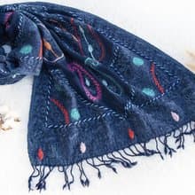 喀什米爾Cashmere刺繡羊毛披肩 針織圍巾 刺繡圍巾 克什米爾-花朵